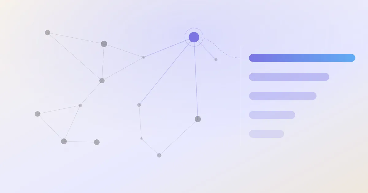 An abstract cover: a network of linked notes with one node highlighted, beside a descending stack of ranked bars