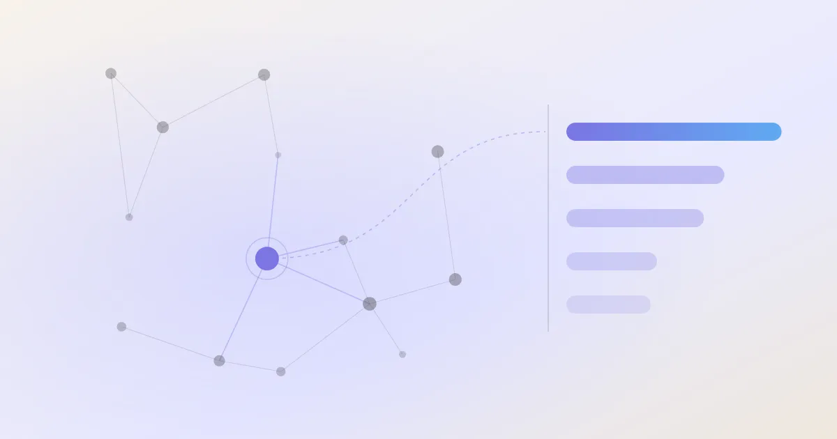 An abstract cover: a network of linked notes with one node highlighted, beside a descending stack of ranked bars