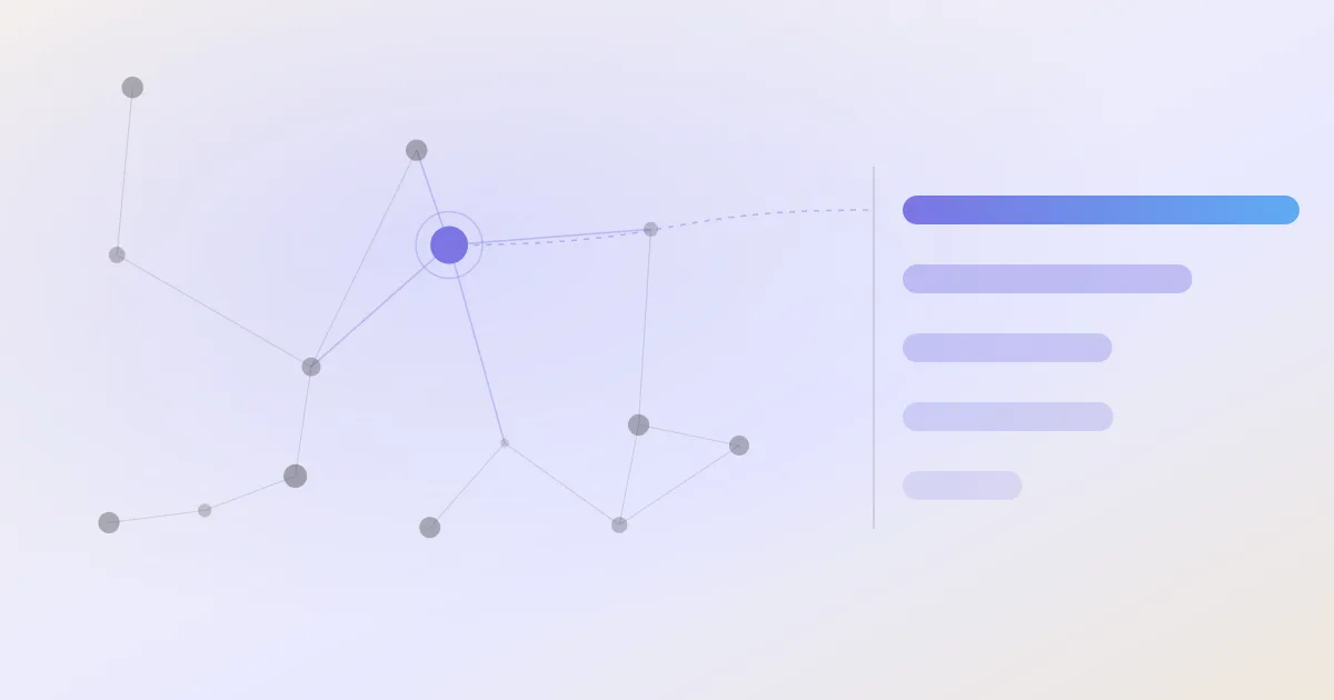 An abstract cover: a network of linked notes with one node highlighted, beside a descending stack of ranked bars