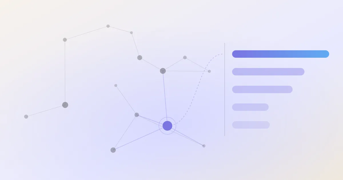 An abstract cover: a network of linked notes with one node highlighted, beside a descending stack of ranked bars