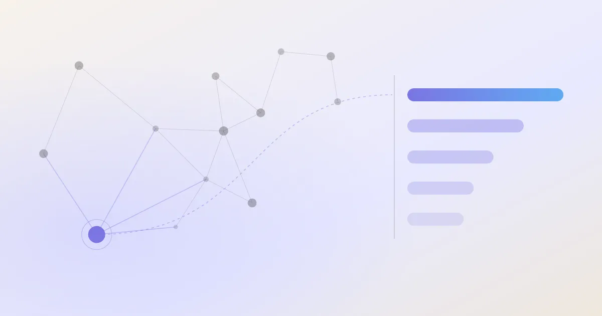 An abstract cover: a network of linked notes with one node highlighted, beside a descending stack of ranked bars