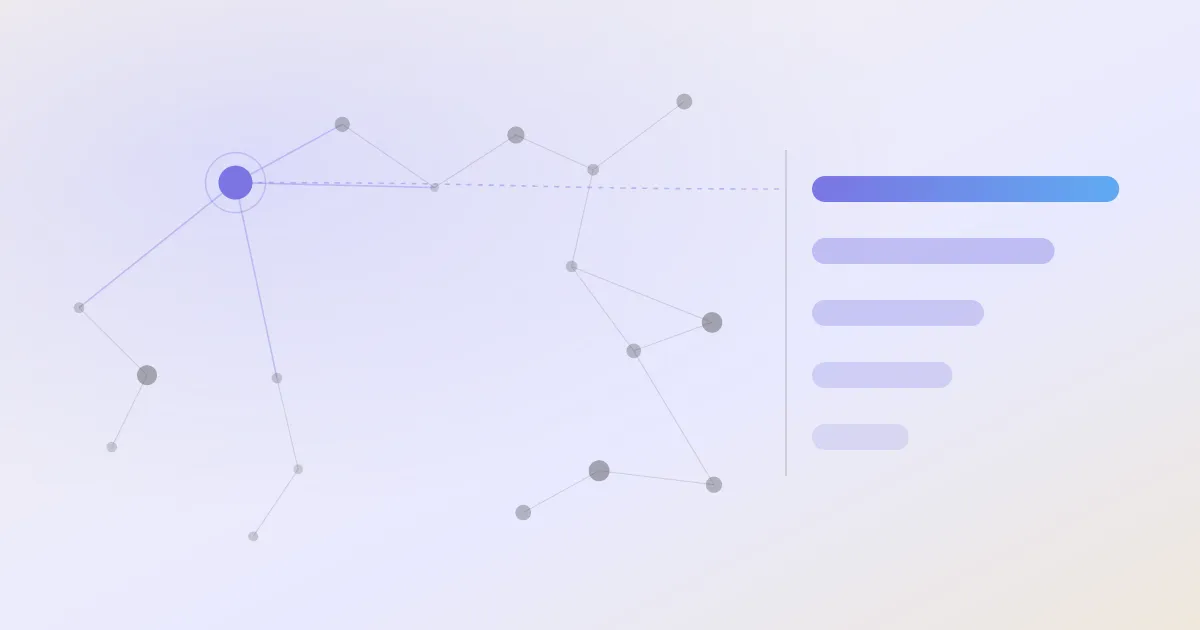 An abstract cover: a network of linked notes with one node highlighted, beside a descending stack of ranked bars