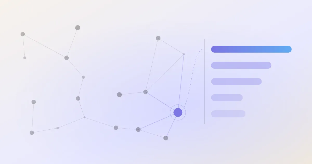 An abstract cover: a network of linked notes with one node highlighted, beside a descending stack of ranked bars