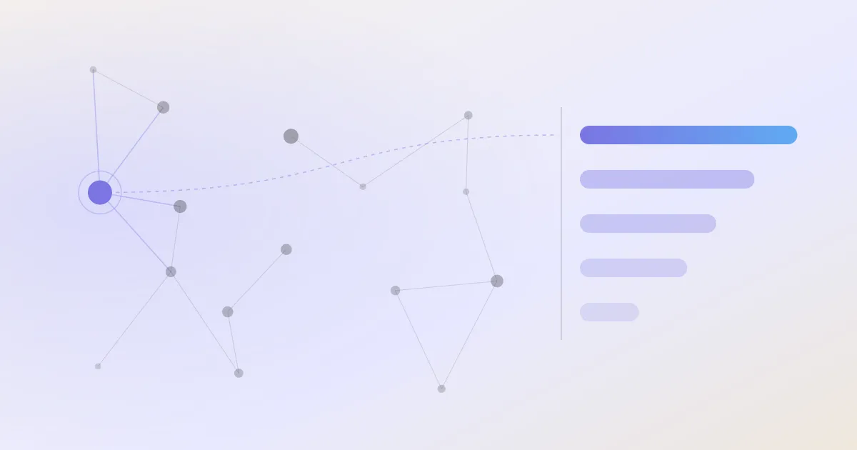 An abstract cover: a network of linked notes with one node highlighted, beside a descending stack of ranked bars