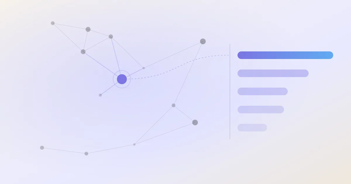 An abstract cover: a network of linked notes with one node highlighted, beside a descending stack of ranked bars
