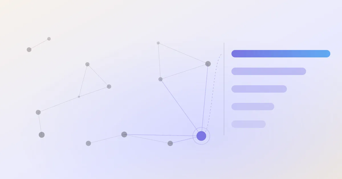 An abstract cover: a network of linked notes with one node highlighted, beside a descending stack of ranked bars