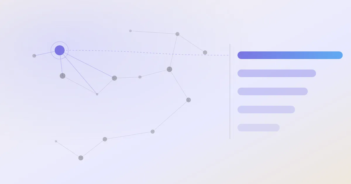 An abstract cover: a network of linked notes with one node highlighted, beside a descending stack of ranked bars