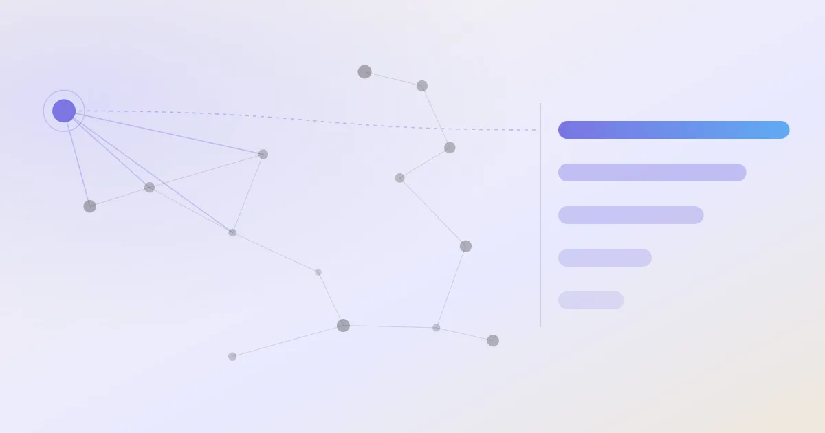 An abstract cover: a network of linked notes with one node highlighted, beside a descending stack of ranked bars