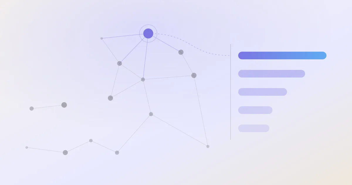 An abstract cover: a network of linked notes with one node highlighted, beside a descending stack of ranked bars