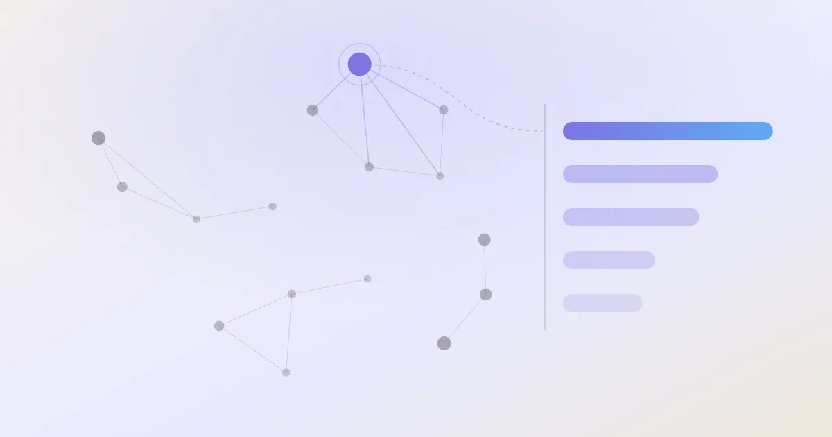 An abstract cover: a network of linked notes with one node highlighted, beside a descending stack of ranked bars