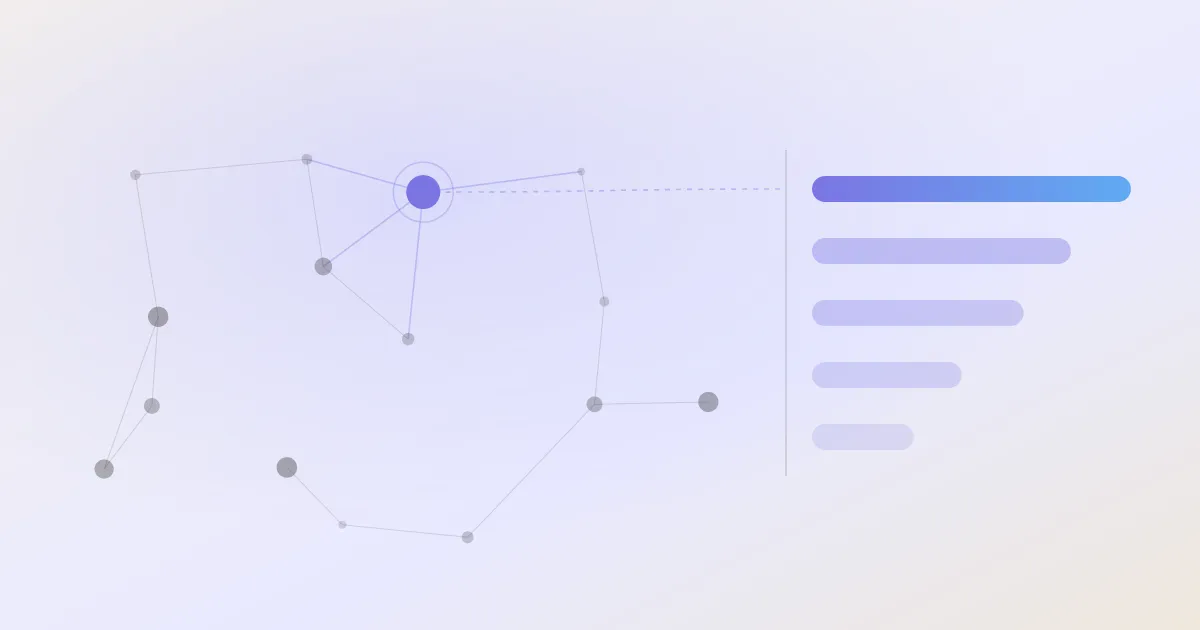An abstract cover: a network of linked notes with one node highlighted, beside a descending stack of ranked bars