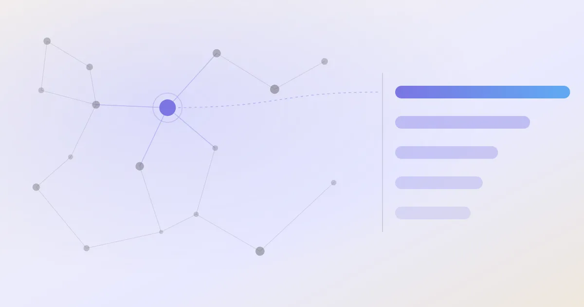 An abstract cover: a network of linked notes with one node highlighted, beside a descending stack of ranked bars