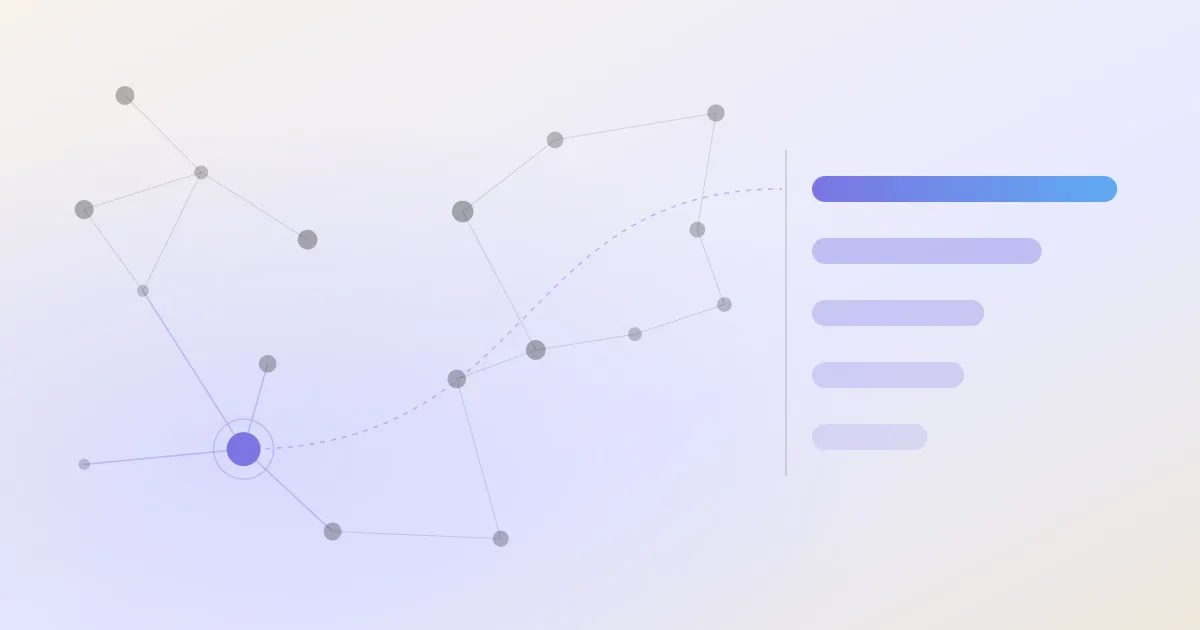 An abstract cover: a network of linked notes with one node highlighted, beside a descending stack of ranked bars