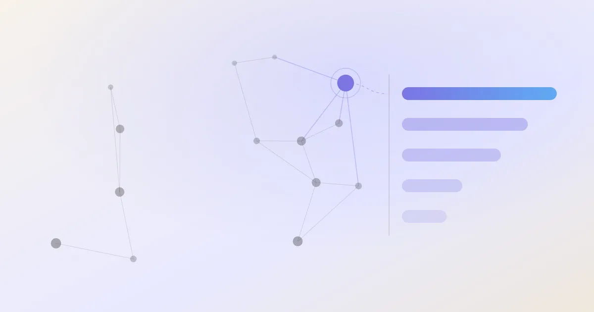 An abstract cover: a network of linked notes with one node highlighted, beside a descending stack of ranked bars