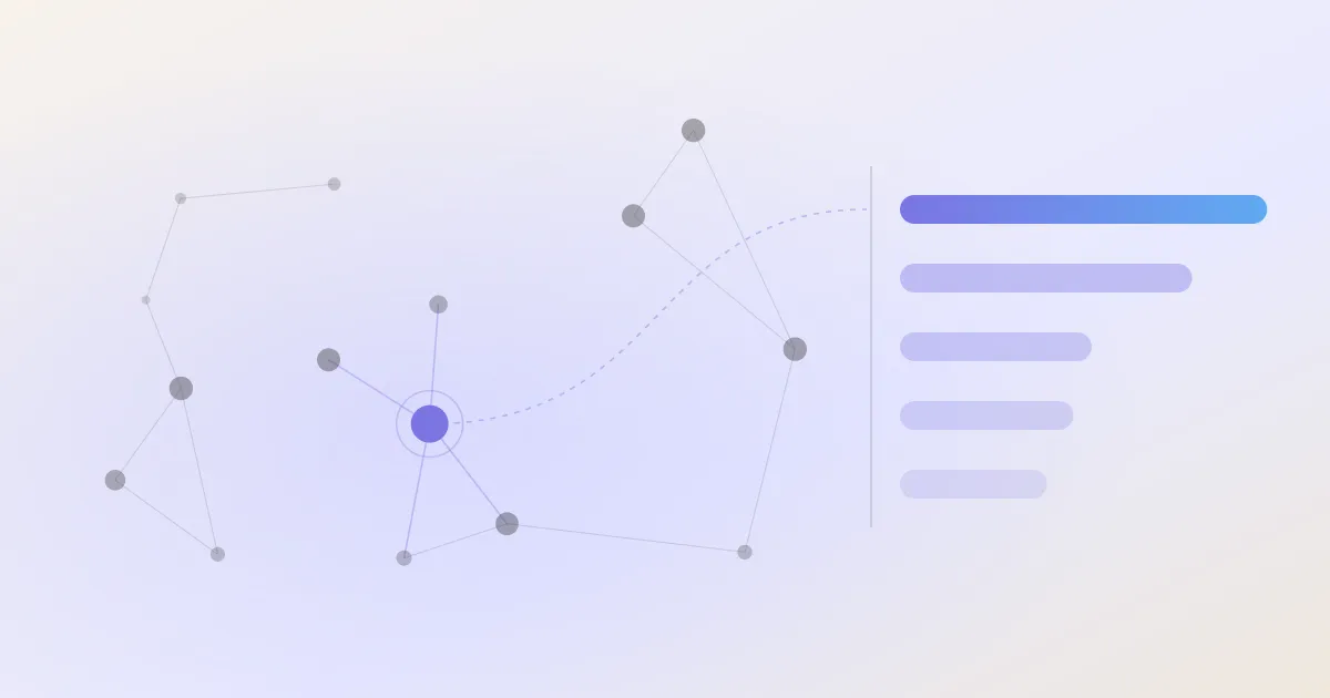 An abstract cover: a network of linked notes with one node highlighted, beside a descending stack of ranked bars