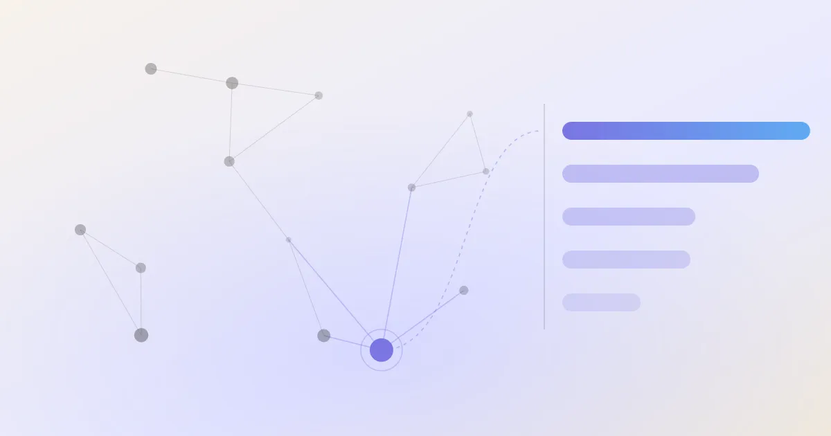 An abstract cover: a network of linked notes with one node highlighted, beside a descending stack of ranked bars