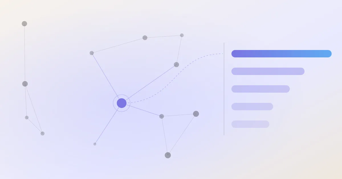 An abstract cover: a network of linked notes with one node highlighted, beside a descending stack of ranked bars