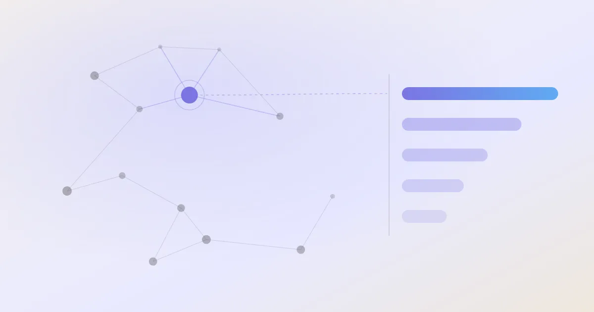 An abstract cover: a network of linked notes with one node highlighted, beside a descending stack of ranked bars