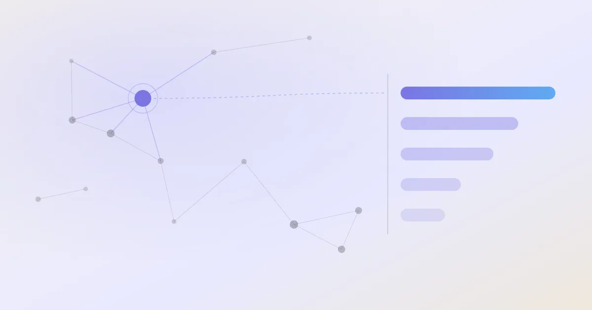 An abstract cover: a network of linked notes with one node highlighted, beside a descending stack of ranked bars