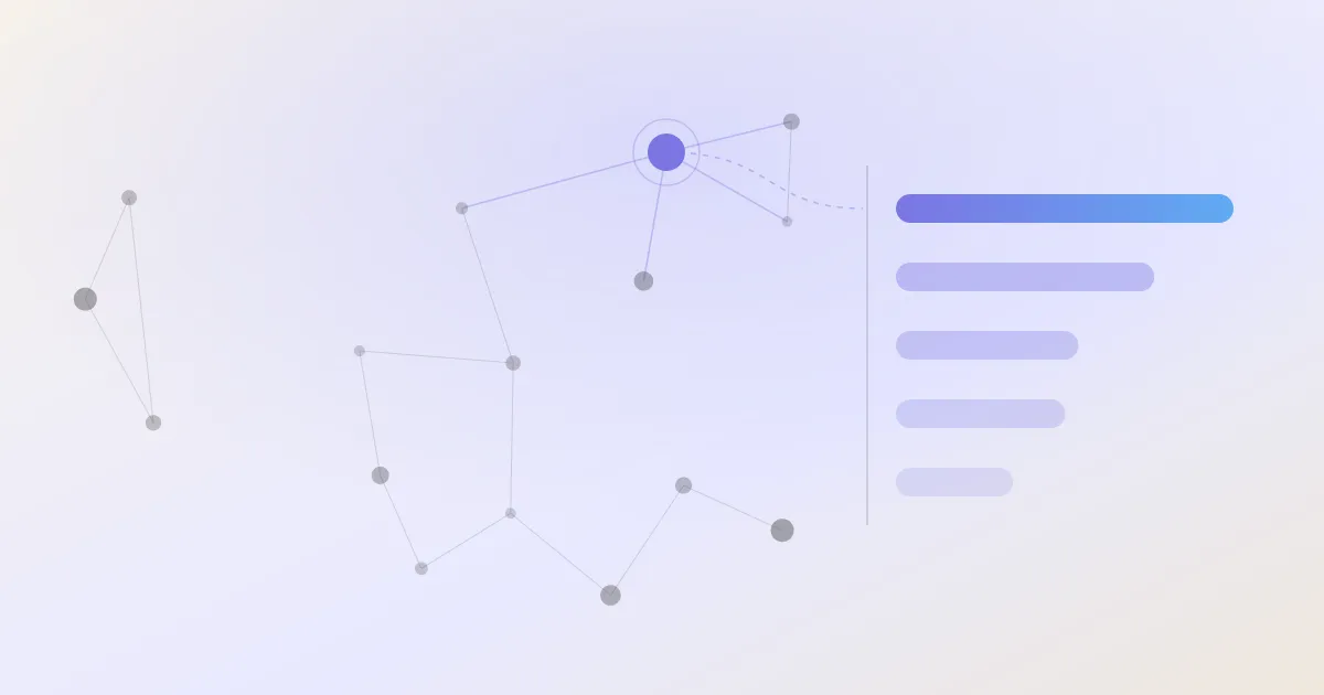 An abstract cover: a network of linked notes with one node highlighted, beside a descending stack of ranked bars