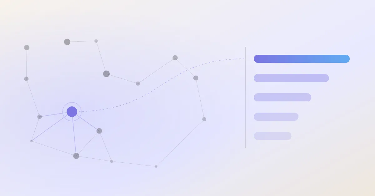 An abstract cover: a network of linked notes with one node highlighted, beside a descending stack of ranked bars