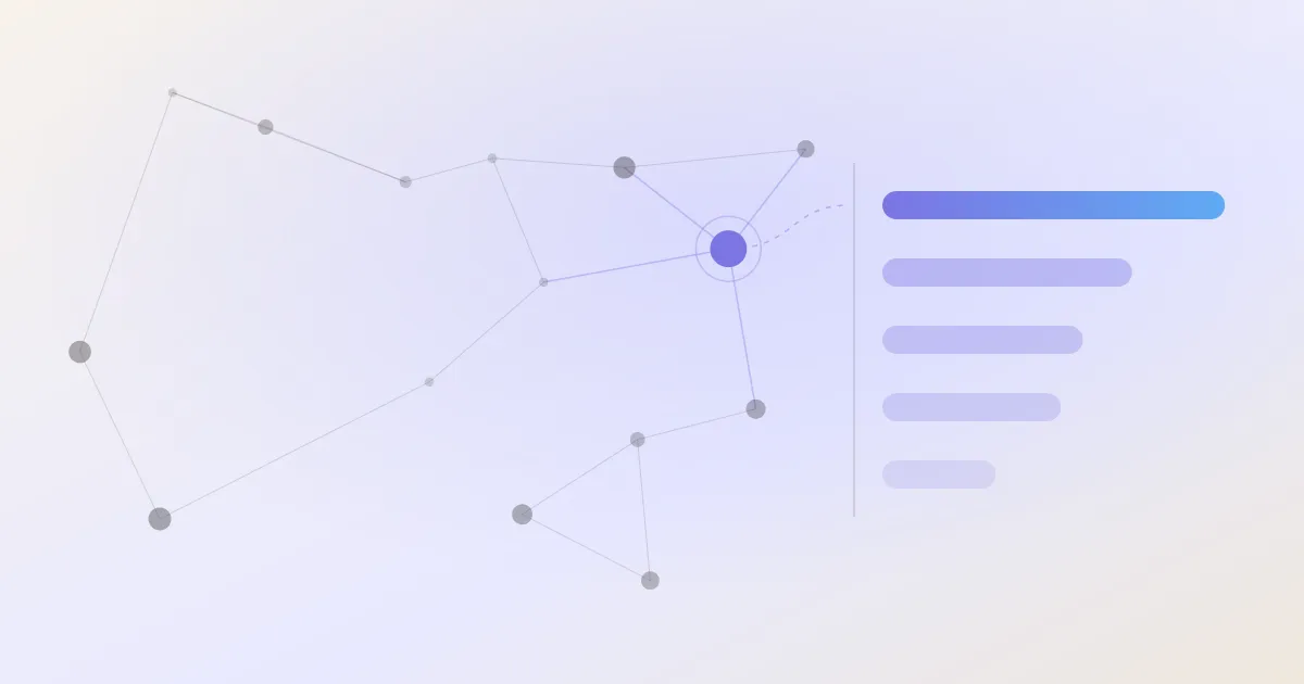An abstract cover: a network of linked notes with one node highlighted, beside a descending stack of ranked bars