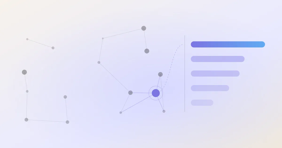 An abstract cover: a network of linked notes with one node highlighted, beside a descending stack of ranked bars