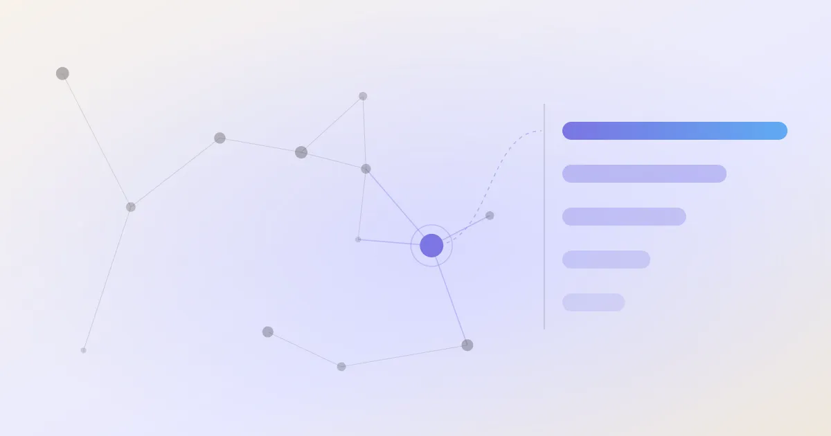 An abstract cover: a network of linked notes with one node highlighted, beside a descending stack of ranked bars