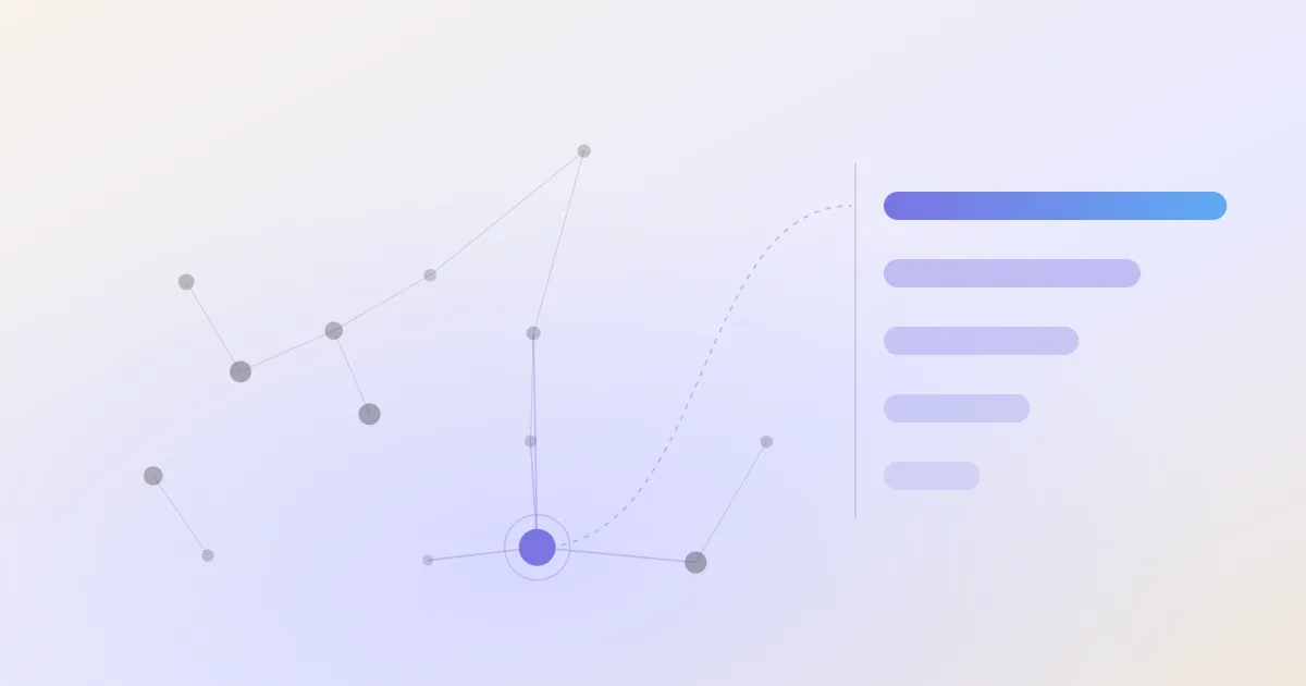 An abstract cover: a network of linked notes with one node highlighted, beside a descending stack of ranked bars