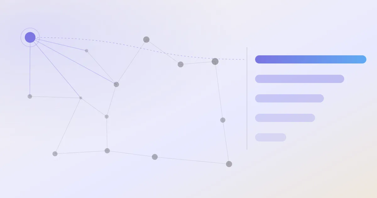 An abstract cover: a network of linked notes with one node highlighted, beside a descending stack of ranked bars