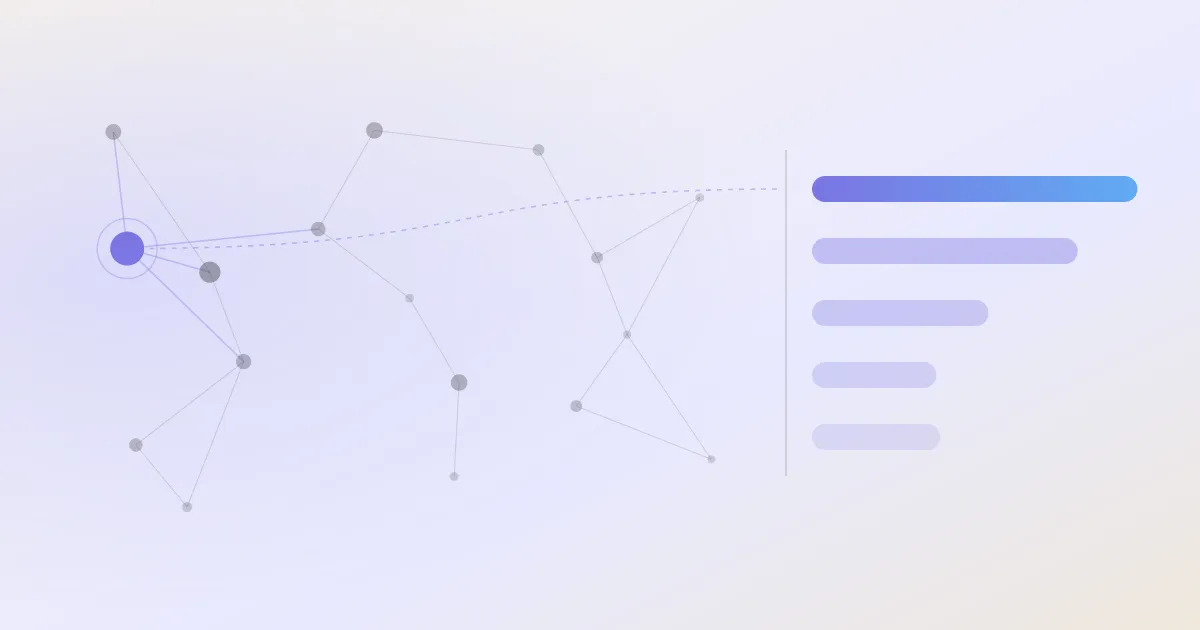 An abstract cover: a network of linked notes with one node highlighted, beside a descending stack of ranked bars