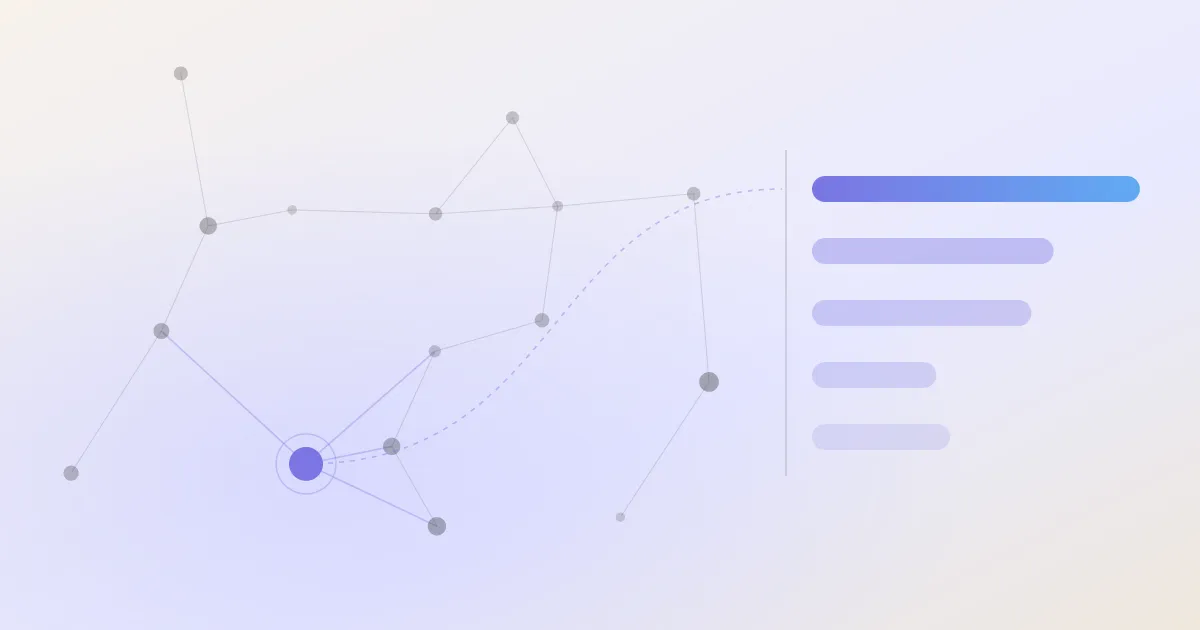 An abstract cover: a network of linked notes with one node highlighted, beside a descending stack of ranked bars