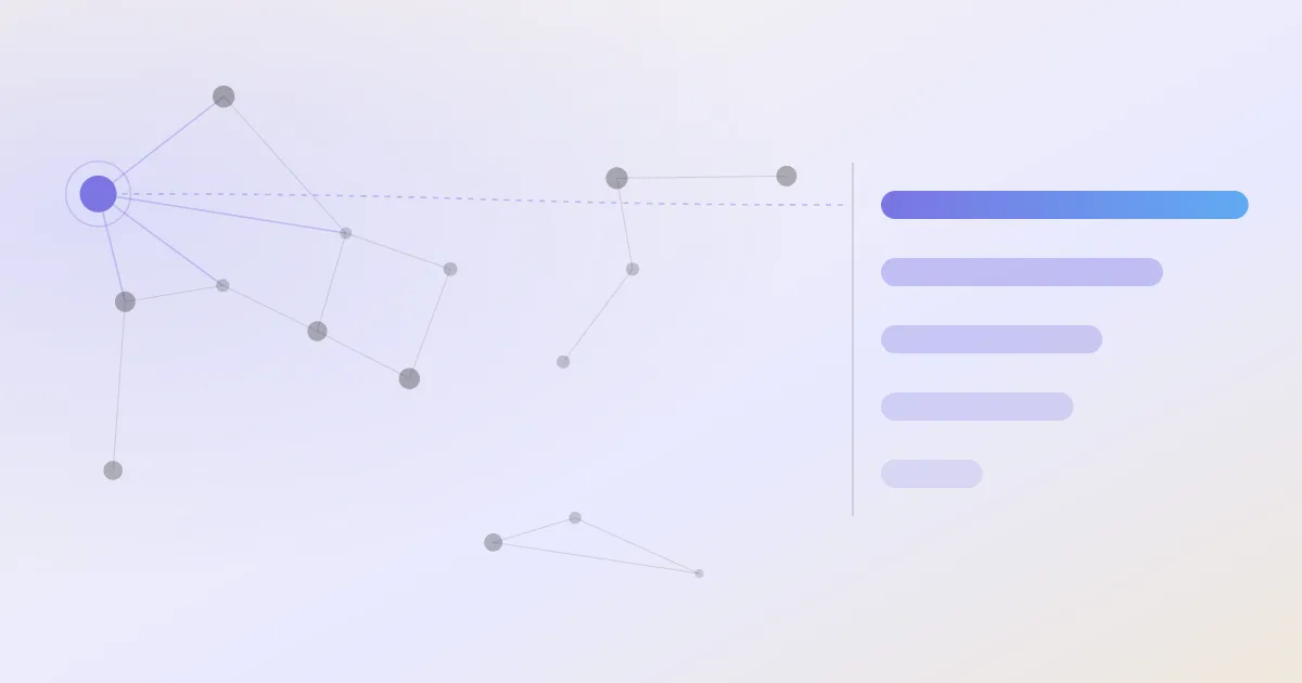 An abstract cover: a network of linked notes with one node highlighted, beside a descending stack of ranked bars
