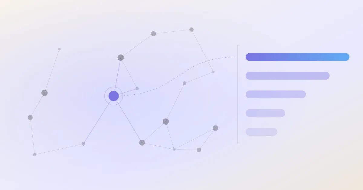 An abstract cover: a network of linked notes with one node highlighted, beside a descending stack of ranked bars