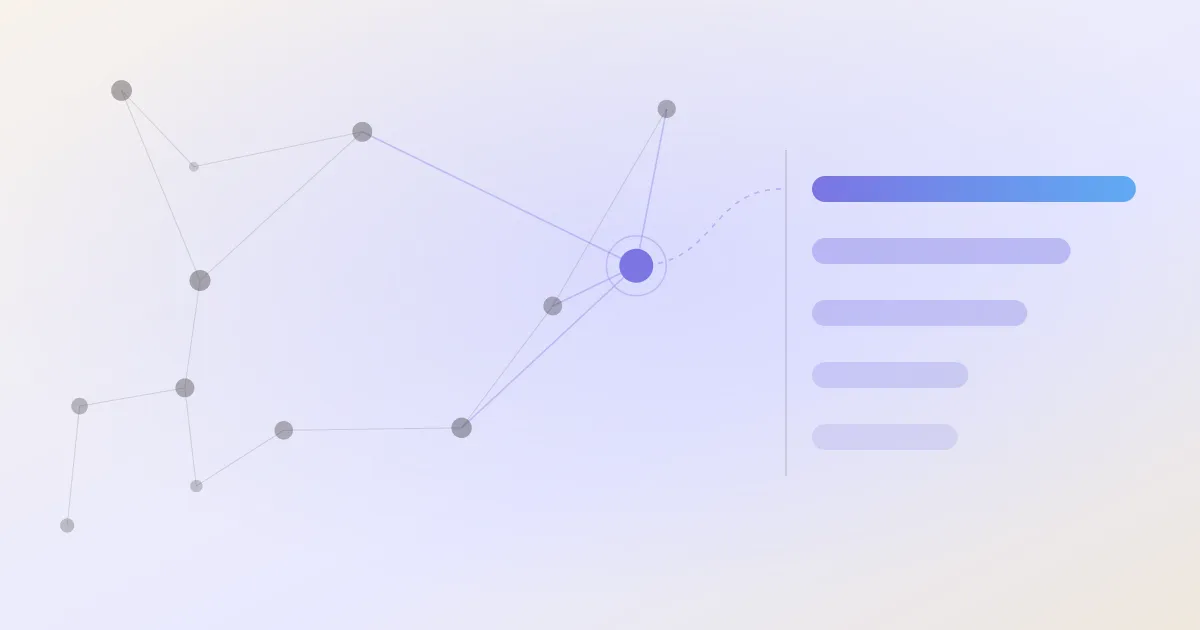 An abstract cover: a network of linked notes with one node highlighted, beside a descending stack of ranked bars